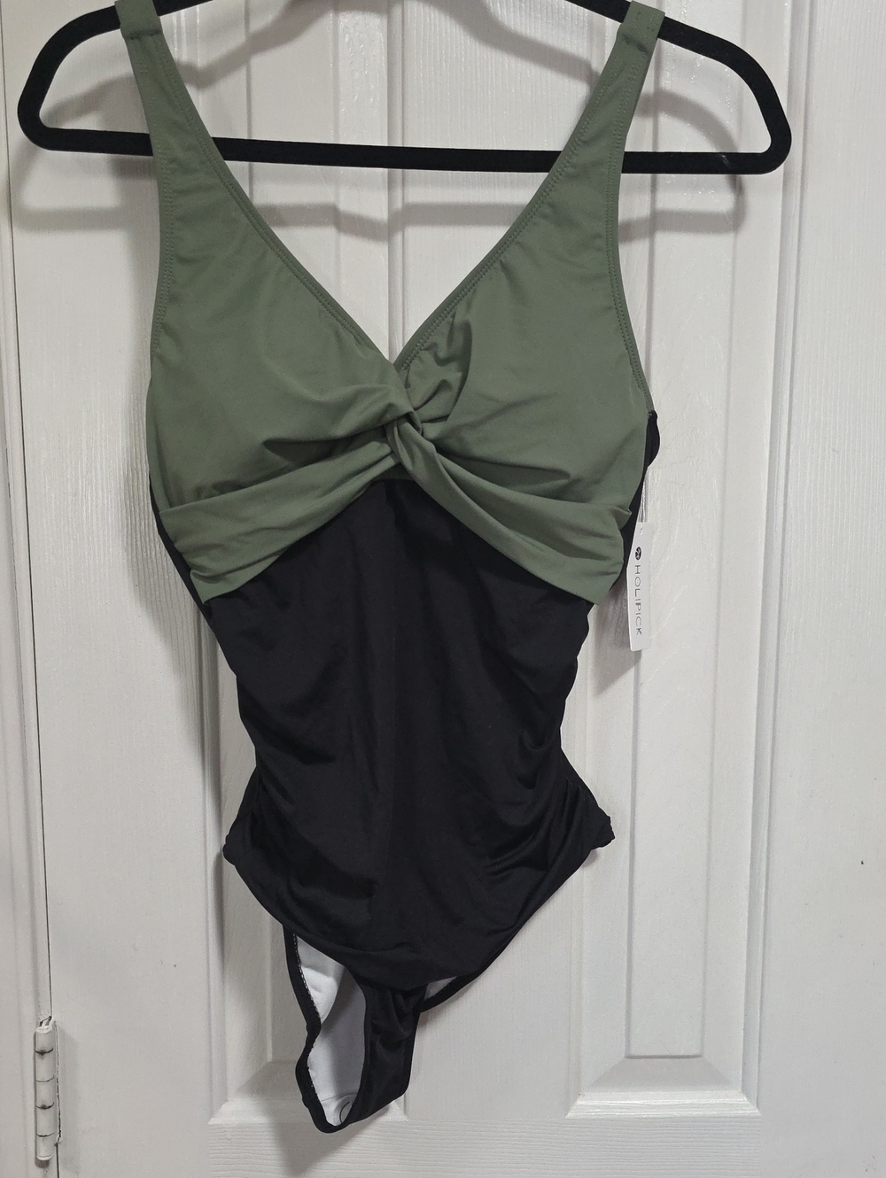Holipick NWT Olive Green & Black Twist-Front One-Piece  Swimsuit Size M